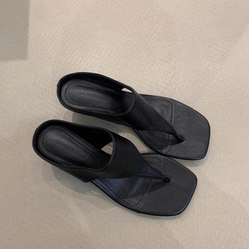 Fashion SUOJIALUN 2025 Summer New Women Flat Shoes Fashion Square Toe Slip On Flip Flop Shoes Thin High Heel Outdoor Dress Sandal Slides