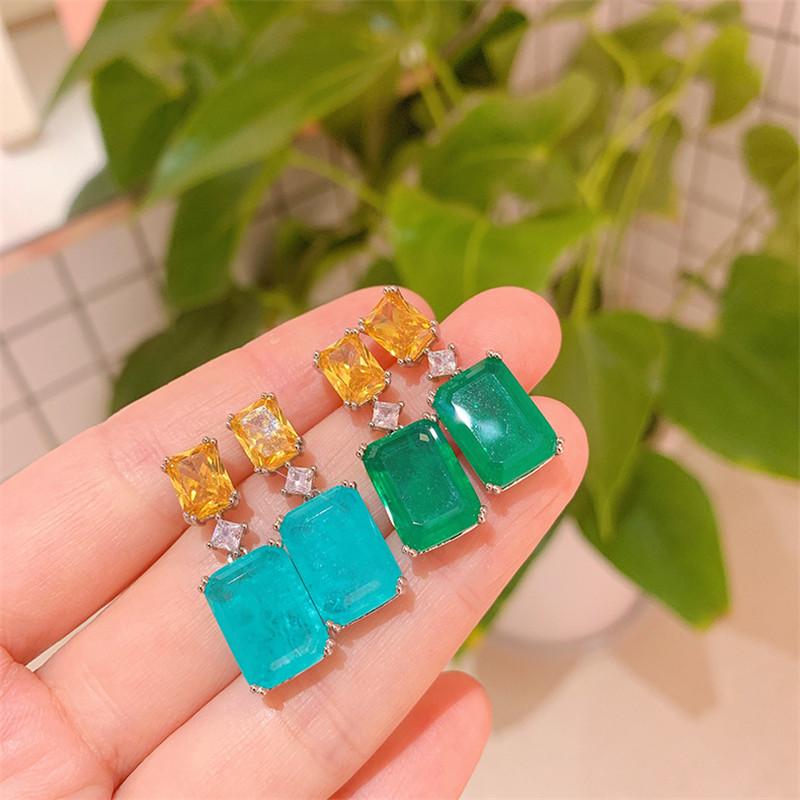 Shining Crystal Square Dangle Earrings High Quality Statement Design Elegant Temperament Brand Jewelry Fashion Earings