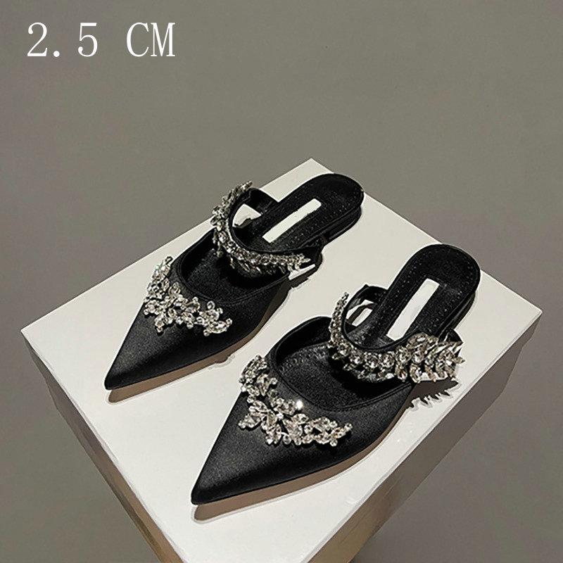 Luxury Crystal Slipper Wheat-Ear Rhinestone Pointed Sandals Silk Satin Covered Head High Heels Slippers Woman
