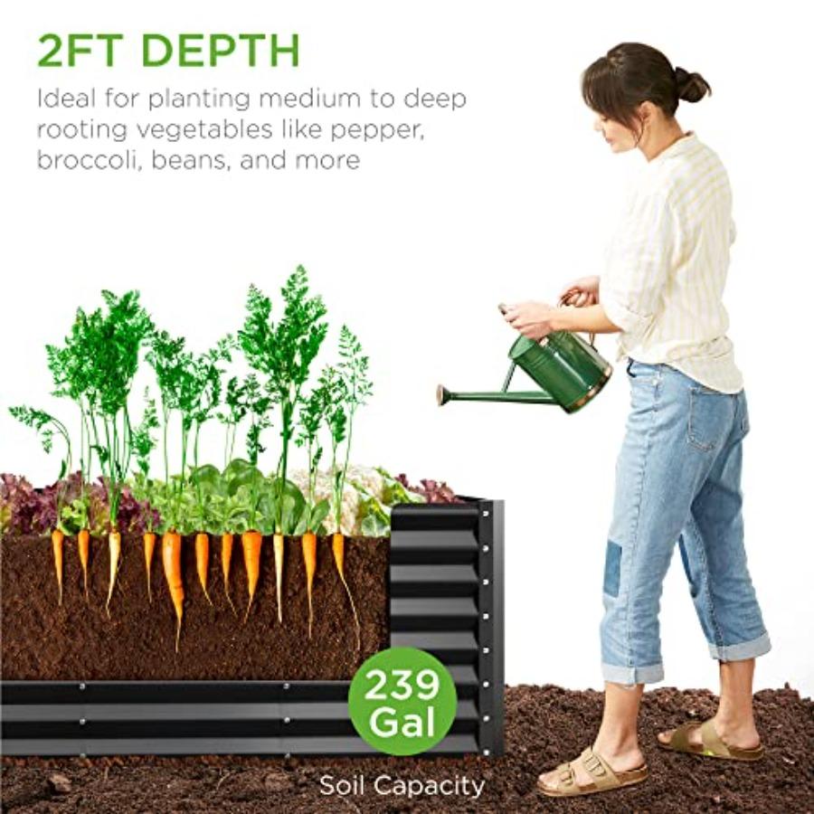 8x2x2ft Outdoor Metal Raised Garden Bed Rectangular Deep Root Planter Box for Vegetables Flowers Herbs and Succulents W/ 239 Ga