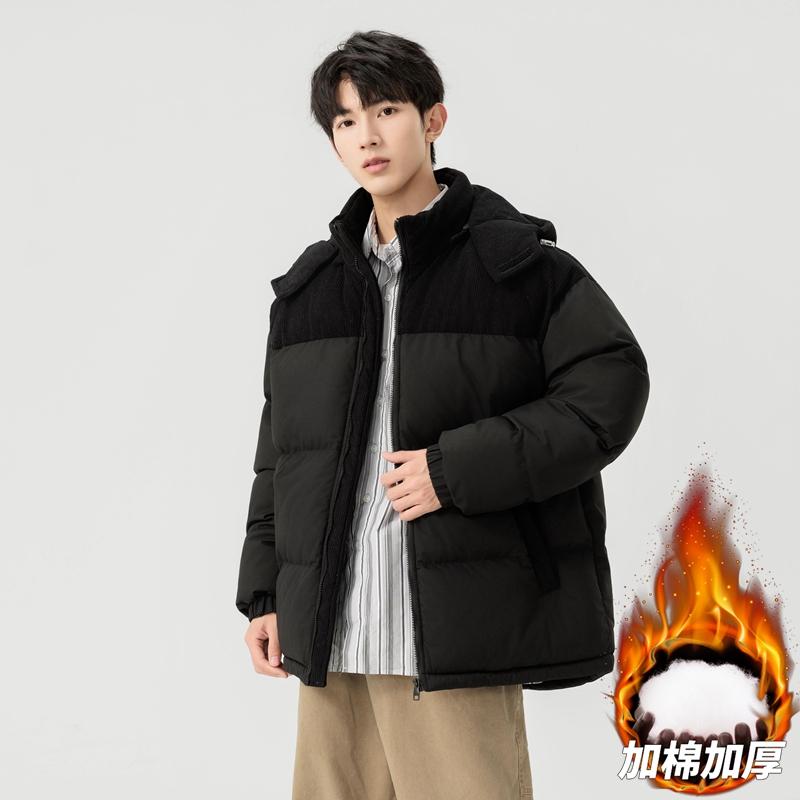 Corduroy cotton clothes men's new winter contrasting color splicing cotton-padded clothes jacket thickened to keep warm and loose