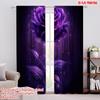 2D Flat Printing 2pcs Curtain Curtains Glowing Purple Rose Fantasy Digital Printed Polyester Drapes Family Party Decoration