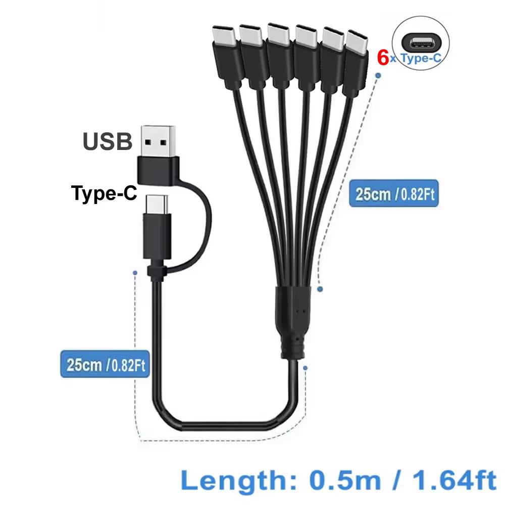 6 in 1 USB C PD Splitter Cable Multi USB C to Type C Male Charger Cord for 15 Pro / Android Phone Tablet Switch and More