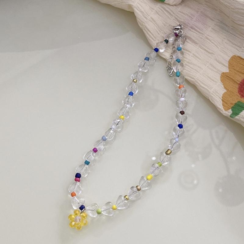 Beaded Necklaces Women Flower Pendant Chokers Artificial Crystal Material Party Jewelry Accessories Gift for Woman Girls