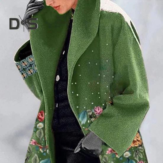 Ženy Jeseň Zima Kabát Kvetinová potlač Voľný Hrubý Teplý Dlhý rukáv Veľká veľkosť Stredná dĺžka Golier Elegantný štýl Street Cardigan Kabát