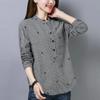 Women's Spring Loose Casual Plaid Shirt Long Sleeve Standing Collar Commuter Tops