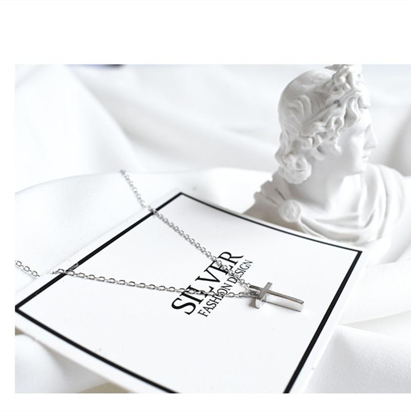 Buyee 925 Sterling Silver Small Cross Pendant Chain Light Polishing Simple Necklace for Women Fashion Glamour Fine Jewelry Chain