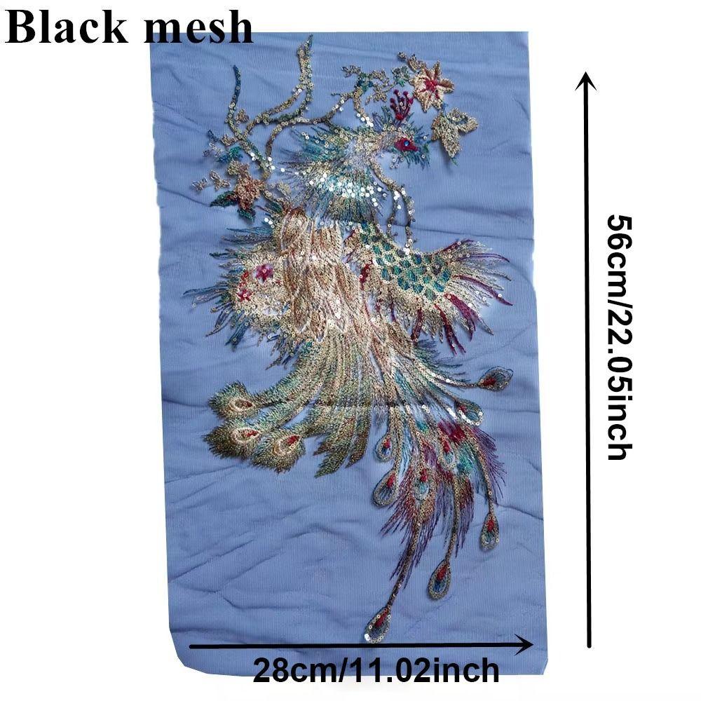 Peacock Phoenix Peacock Phoenix Appliques Black Mesh Lace Fabric Gown Appliques Gown Decoration