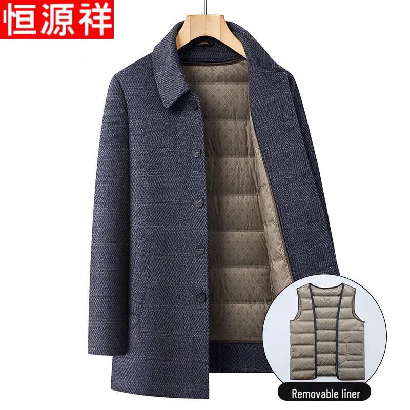 Hengyuanxiang Men's Mid-Length Wool Blend Lapel Coat