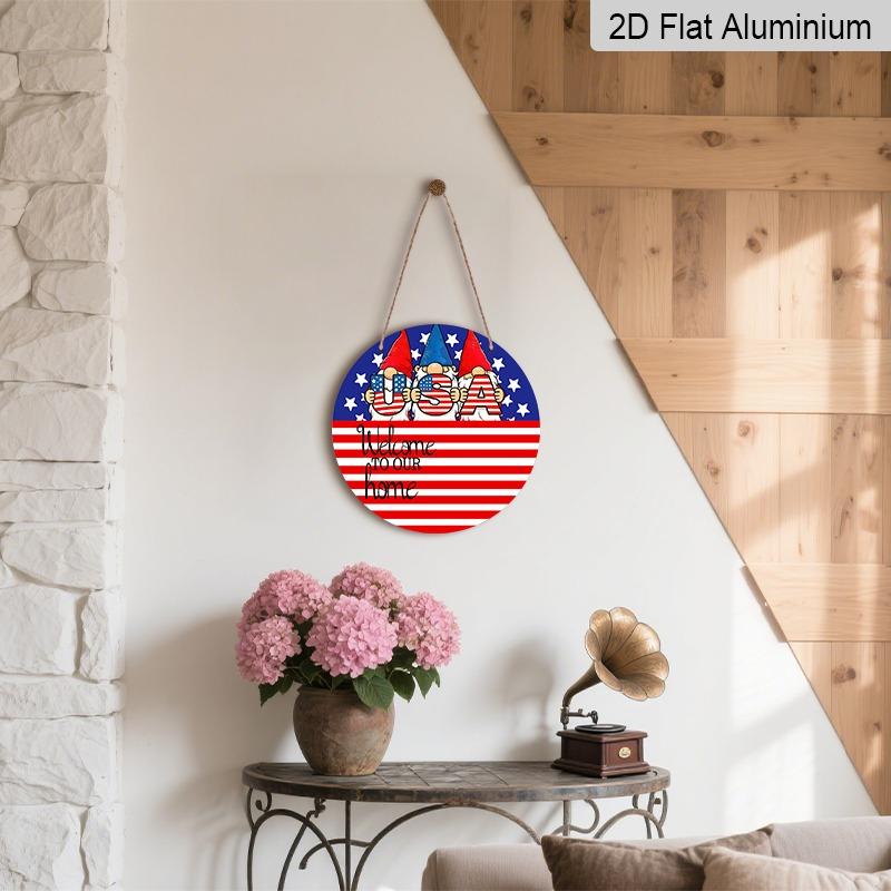 2D Flat Retro Aluminum Wall Stickers in Various Sizes. American Independence Day Themed Door and Welcome Sign with An American Flag Design. Ideal for