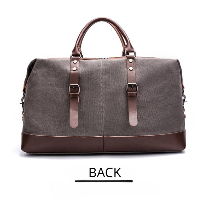 Simple Men Canvas Travel Bag PU Leather Outdoor Sports Gym Fitness Bag Large Capacity Multiple Pockets Handbag Weekend Carry On Duffel Bag