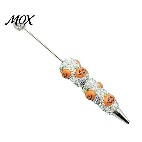 Funny Pumpkin Pen Rhinestone Beadable Pen, Glitter Plastic Beaded Halloween Ghost Skull Writing Gel Ink for DIY Craft Making, School Office Supplies