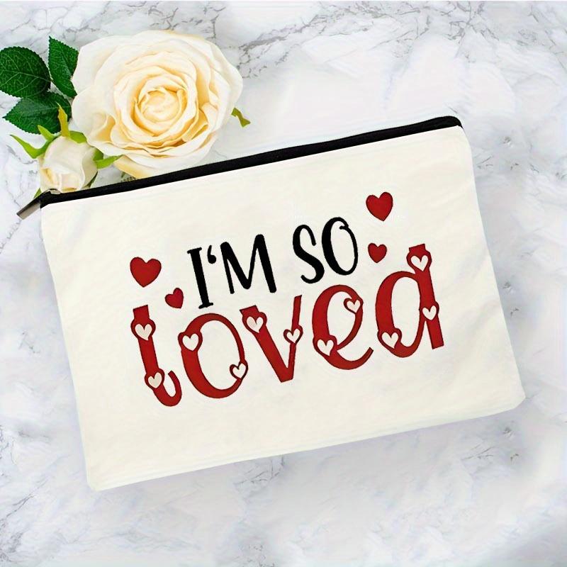 Einfache Ich liebe dich Musterdruck Make-up Tasche, Tragbarer Kosmetik-Aufbewahrungsbeutel, Toilettenartikel-Waschorganizer für Frauen Mädchen Geschenk