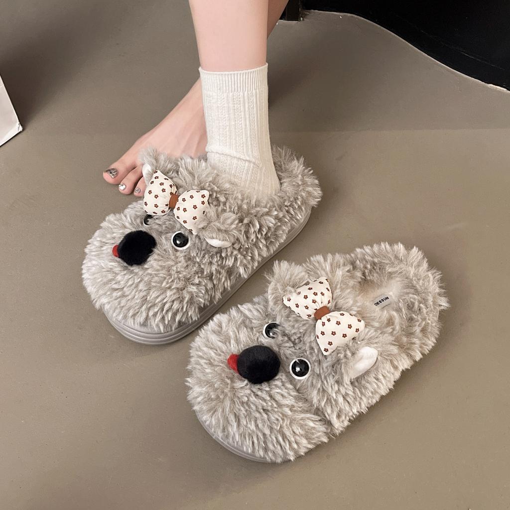 Cute fun plush puppy comfortable non-slip bag head drag autumn and winter fashion fluffy slippers versatile warm cotton slippers