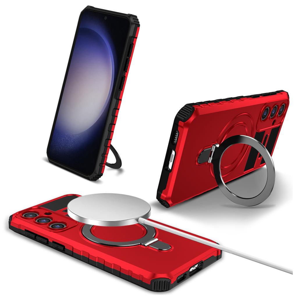 For Samsung Galaxy S23 FE PC+TPU Case Shockproof Kickstand Phone Cover Compatible with MagSafe