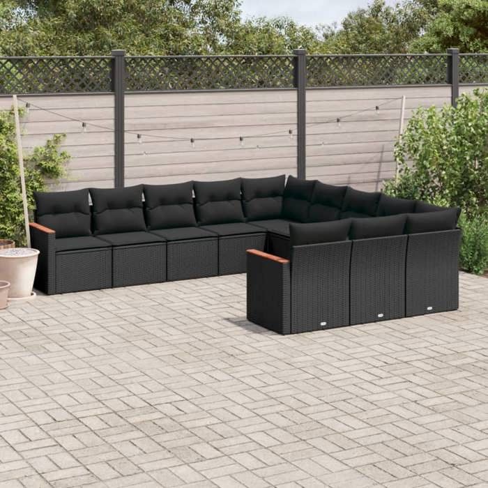 VidaXL Salon de Jardin avec Coussins 11 pcs, Canapés de Terrasse, Ensemble de Meubles de Patio, Mobilier d'Extérieur, Noir 3226426
