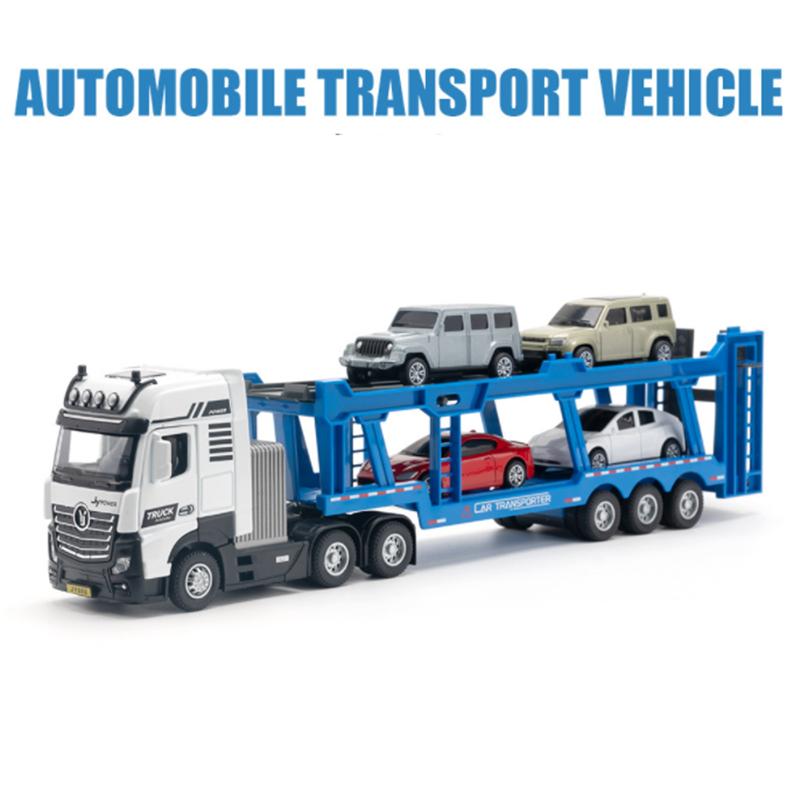 Alloy Large Double Deck Flatbed Trailer Model Diecasts Metal Toy Heavy Semi Trailer Transport Vehicle Truck Car Model Kids Gifts