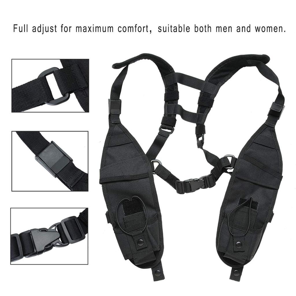ABBREE Double Radio Shoulder Harness Holster Chest Holder Radio Case Vest Rig for Baofeng Motorola Midland Cobra 2-Way Radio Walkie Talkie