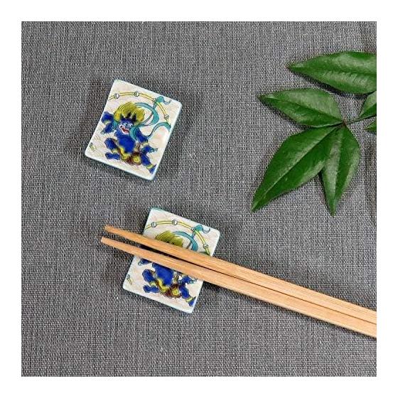 Kutani Ware Chopstick Rests, Set of 2, Raijin Design, Ceramic, Made in Japan, 3.8cm x 3.2cm x 1cm, with Gift Box