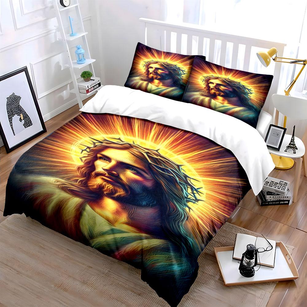 Radiant Jesus portrait design. Bedding sets Duvet cover sets Duvet covers Pillowcases(1*Duvet Cover 2*Pillowcases without duvet insert)