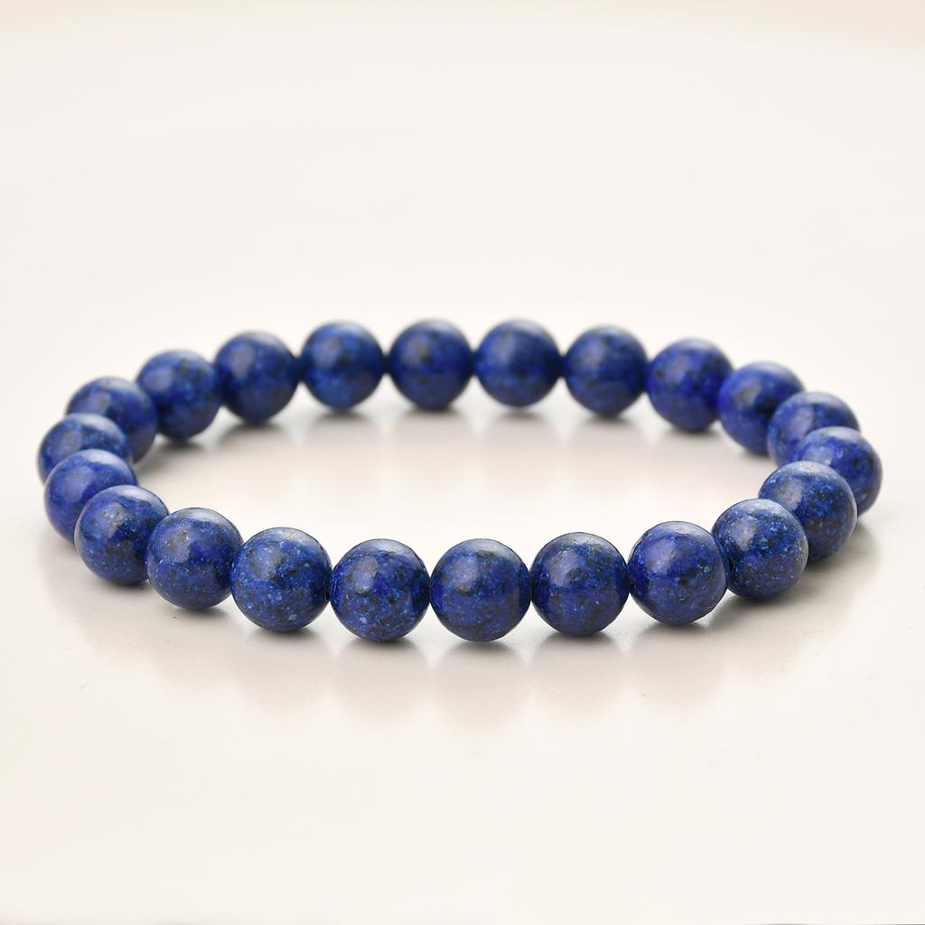 Natural Stone Lapis Round Beads Elastic Bracelet Bohemian Women's Trendy Handmade  Bangle Zircon Gift