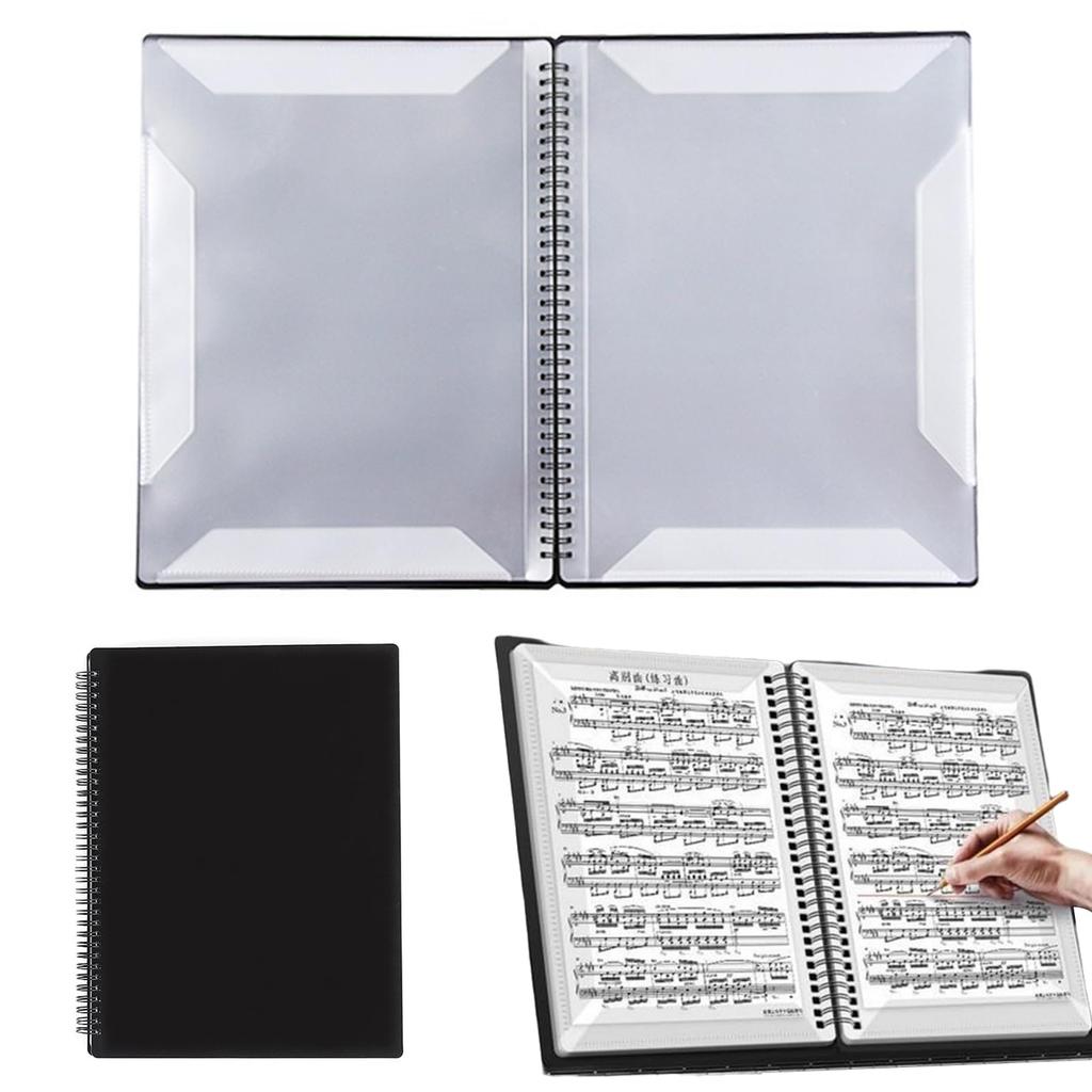 Music Score File, 20 Sheets40 Pages, A4 Size, Loose-Leaf, Music Holder, Music Stand, Storage, Organization, Portable, Simple Design, Durable, Black,