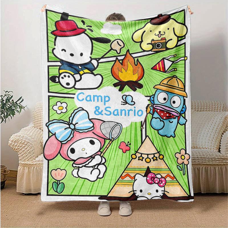 

1pc Camp Sanrio Adventure Blanket, Soft & Cozy Throw Blanket, Perfect Gift for Any Occasion,Living Room, Travel, Camping, Car Blankets, Beach, Office 130x150cm