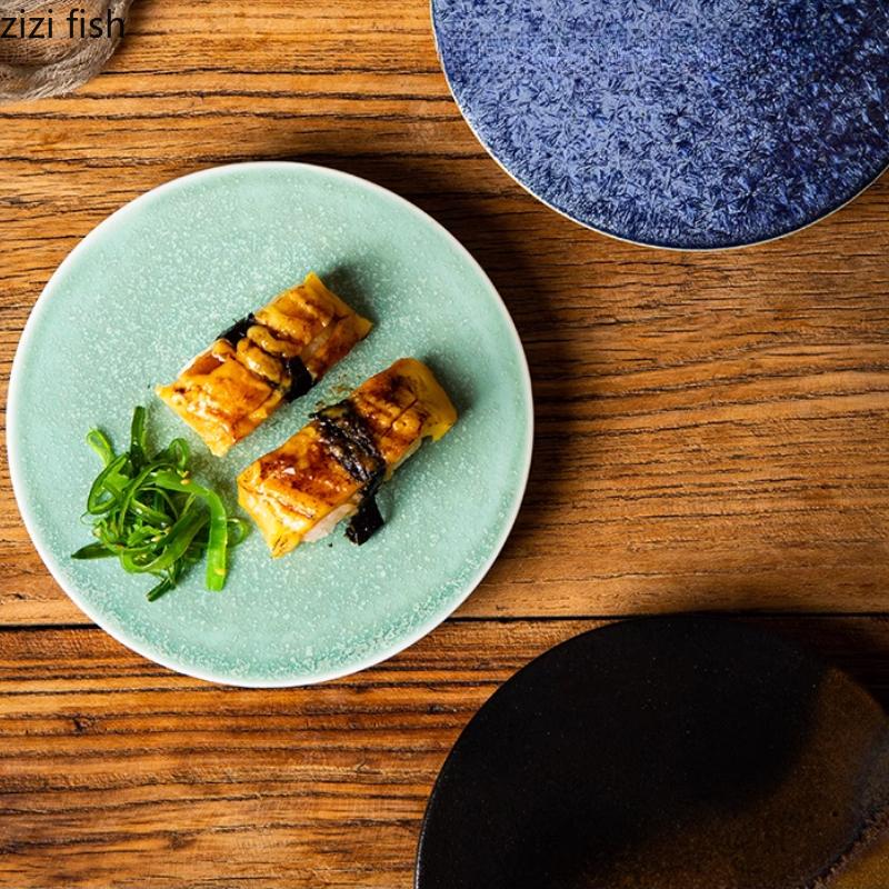High Footed Ceramic Flat Plate Dining Plates Sushi Plate Dim Sum Dish Sushi Plates Cake Tray Dessert Bowl Fruit Bowl Sting Disc