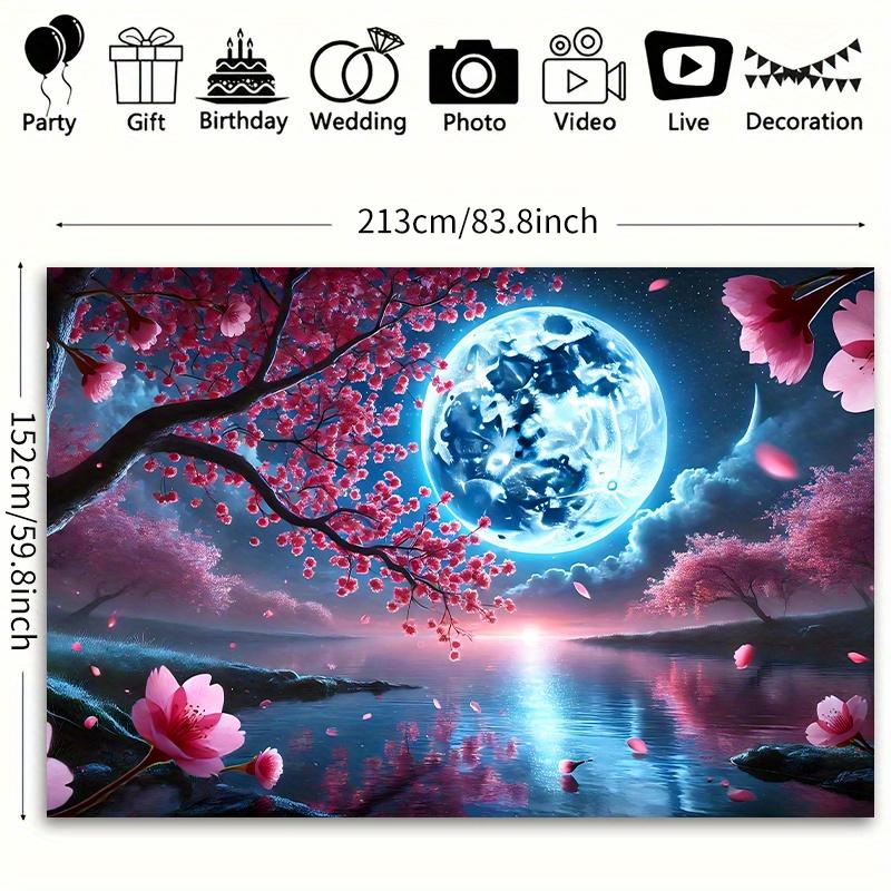 1 piece a vibrant background cloth of cherry blossom trees under the moonlight on a peaceful night