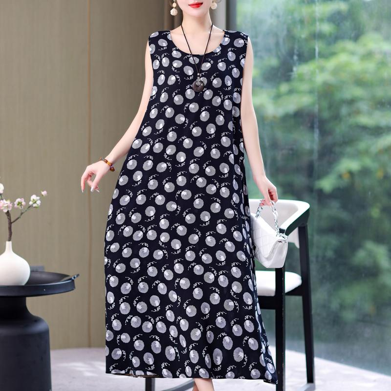 Abito lungo da donna taglie forti Abito estivo casual elegante senza maniche con stampa vintage per donna