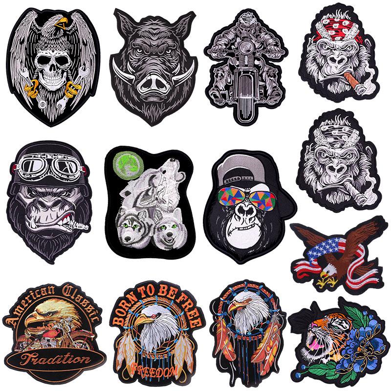 Punk Animal Large Embroidery Patch Iron On Patches For Clothing Thermoadhesive Patches On Clothes Sewing Patch For Jacket Back