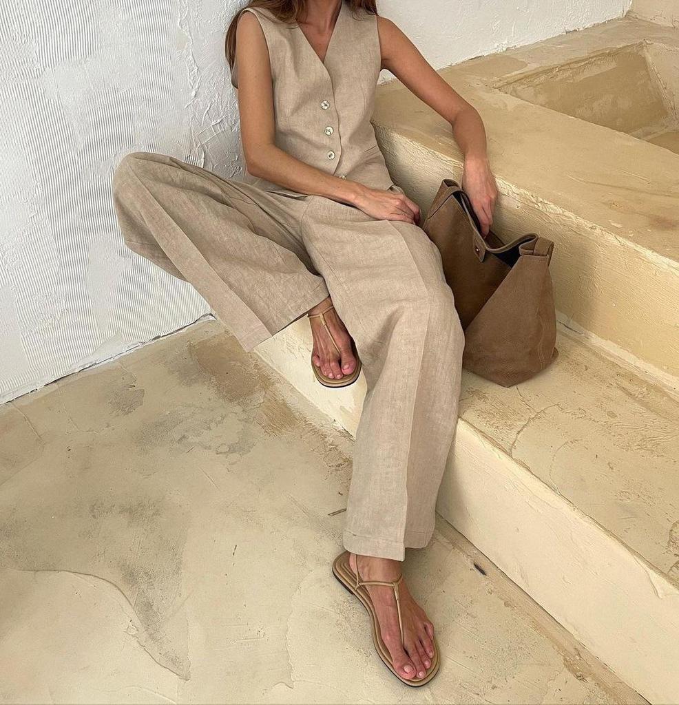 2024 Europejska i Amerykańska Moda Damska Bezrękawnik i Spodnie Casual z Niskim Stanem Zestaw na Wiosnę/Lato