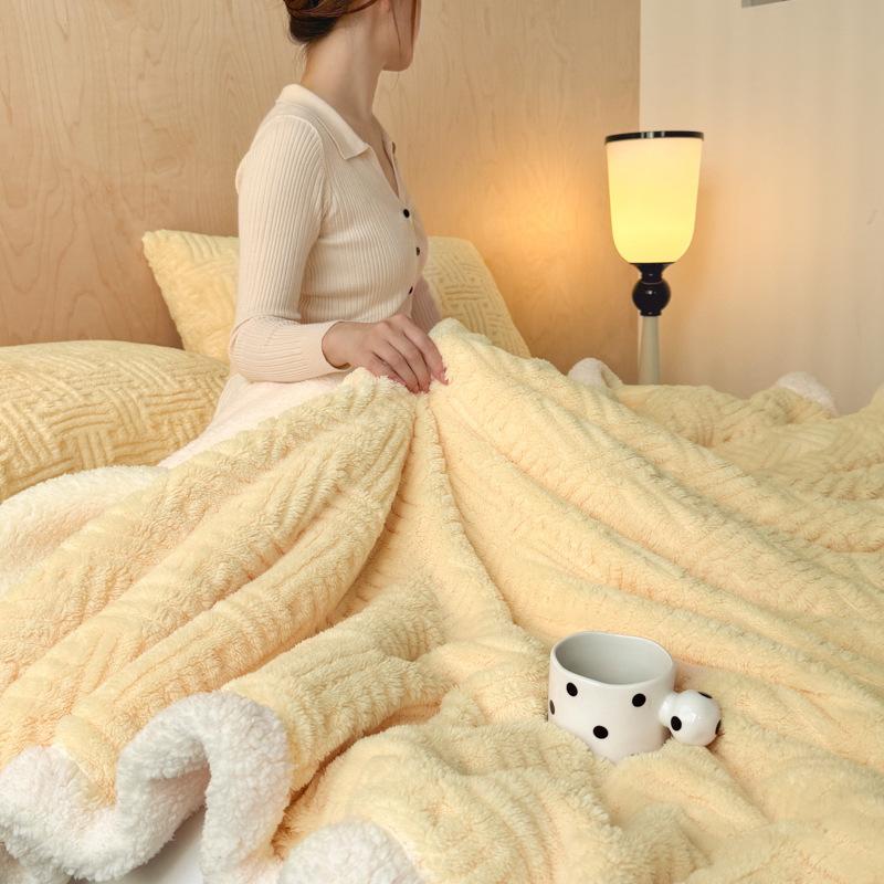 Vintage Double Layer Bed Blanket Plush Fleece Taffeta Velvet All Season Comfort Machine Washable Milk Velvet Soft Thick