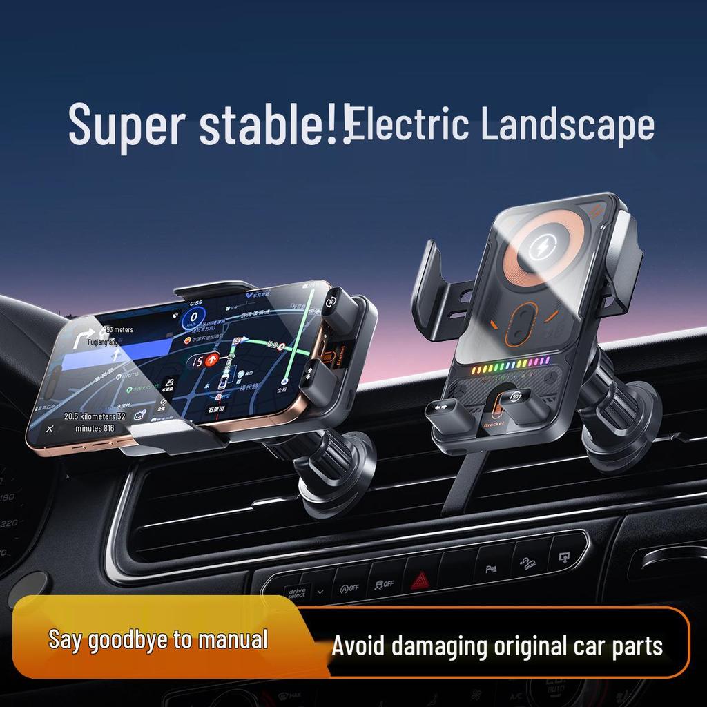 Dual Motor Electric Rotating Car Phone Holder with Wireless Fast Charging