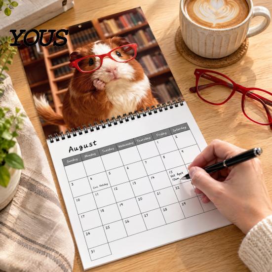Daily Task Scheduling Book Guinea Pig Calendar 2027, 12-Month Cute Pet Wall Planner with Spiral Thick Paper Desk Binding, for Home Office, Gift Lovers