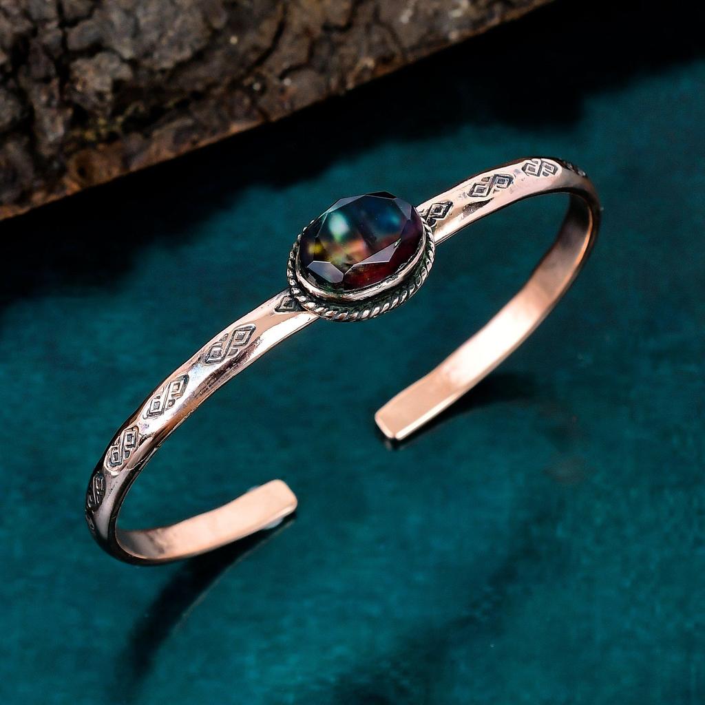 Ammolite copper bangle gemstone adjustable bangle brand new bangle real ammolite jewelry gift for women handmade bangle unique cuff bracelet