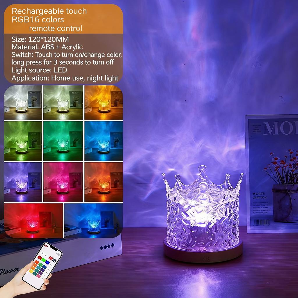 Dynamic Rotating Water Ripple Projector Night Light 3/16 Colors Flame Crystal Lamp for Living Room Study Bedroom Rotating Light