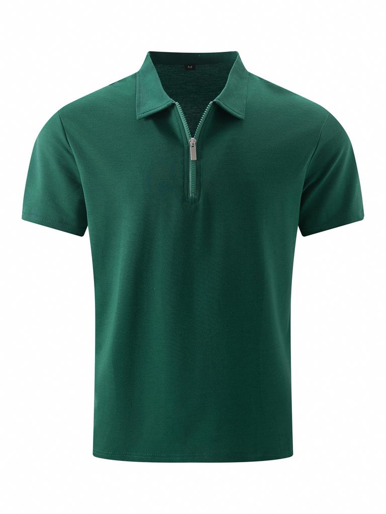 Men's Polo Shirt Casual Solid Color Zipper Lapel Top