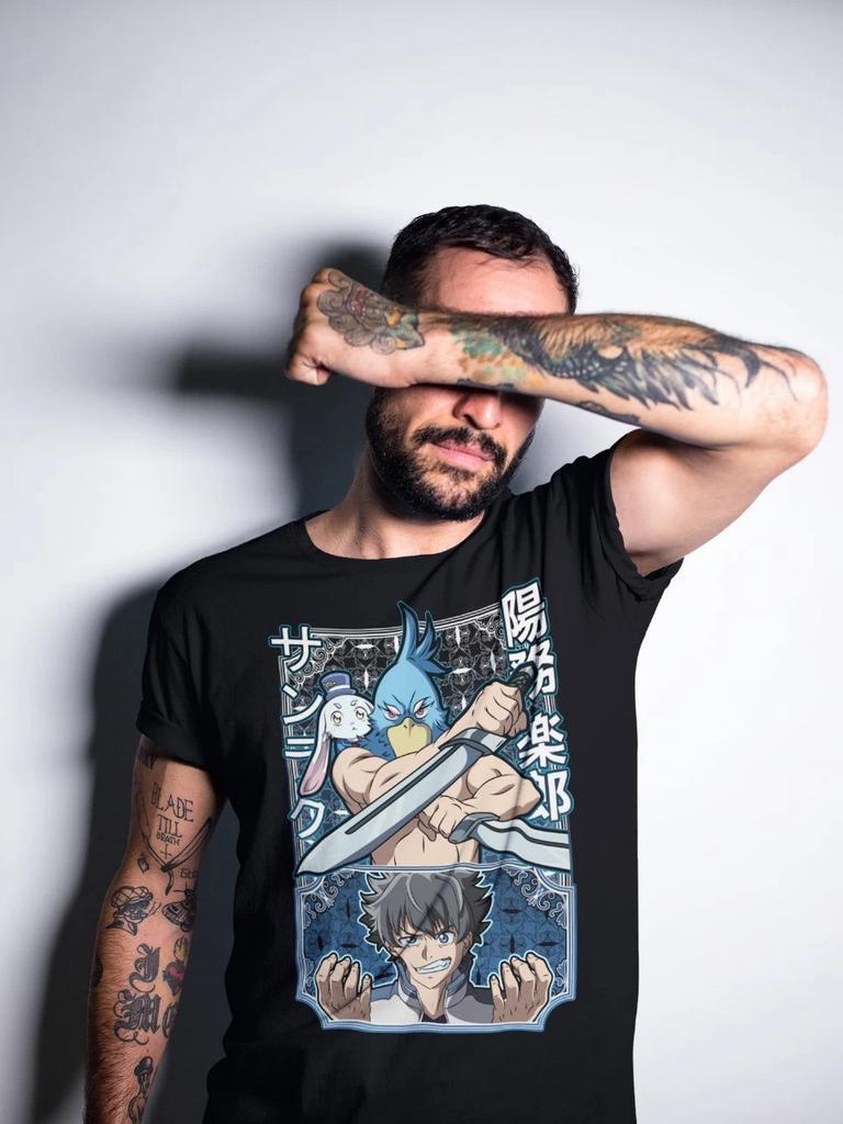 Sunkaku Hizutome Rakuro Character Pattern Tshirt for Men and Women Summer Cotton Comfortable Loose Fashion Short Sleeve Top