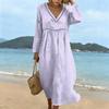 Fashionable Lady's V-neck Mid-length Casual Long-sleeved Dress