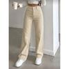 Damen Jeans mit hohem Bund, geradem Bein, lockerer Passform, lässiger Vintage-Stil, Baumwollmischung, lange Hose