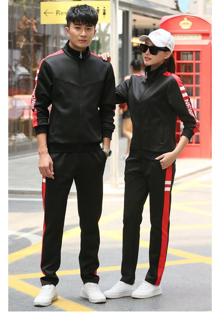 Casual Couple Sweatshirt & Jacket Set: Spring/Autumn Stand Collar Two-Piece School Uniform