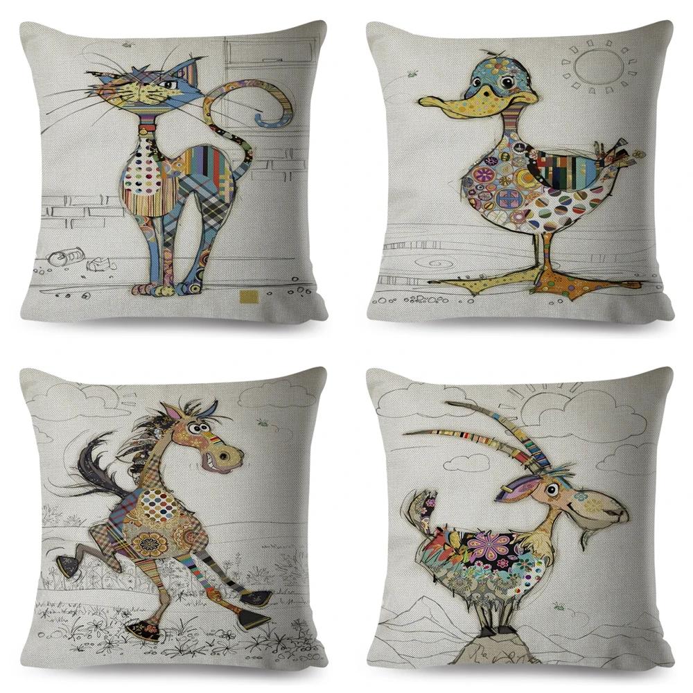 Nordic Style Cartoon Monkey Dog Cat Rabbit Cushion Cover Decor Children Drawing Animal Pillow Case for Sofa Home Car Pillowcase
