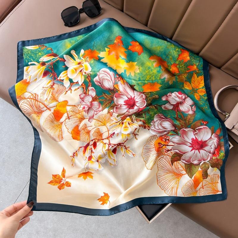 Silk scarf 71 * 71 imitation silk square scarf Korean atmosphere neck silk scarf flower pattern flower polka dot scarf