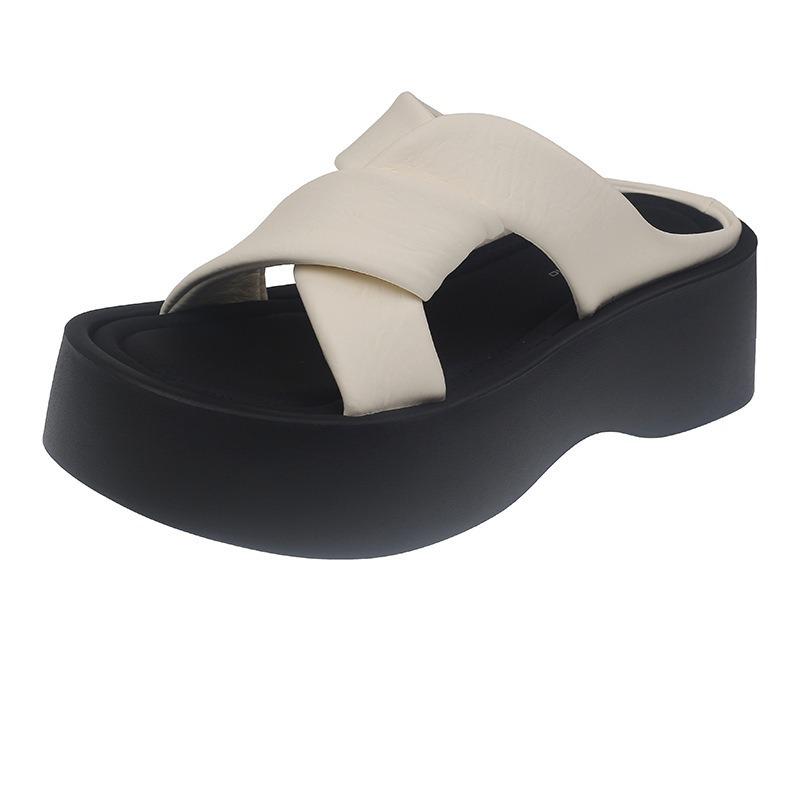 Wear new wedge heels slippers women's beach summer light thick bottom small fashion one-word drag retro