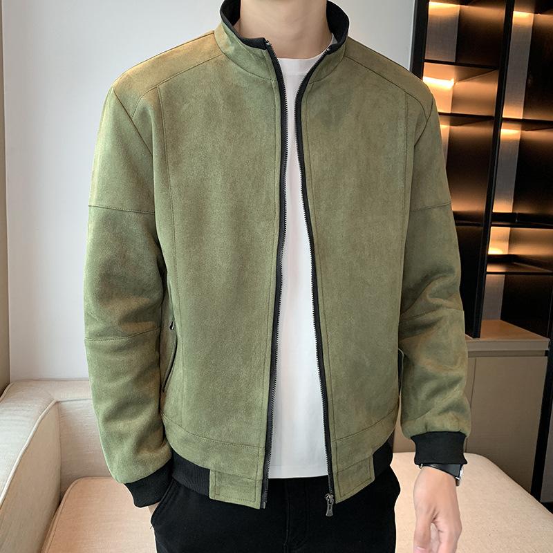 

Мужская куртка из оленьей замши, бархатная, зимняя, новый стиль, мужская, в корейском стиле, приталенная, со стойкой, однотонная, синяя, повседневная, топ-куртка 4XL