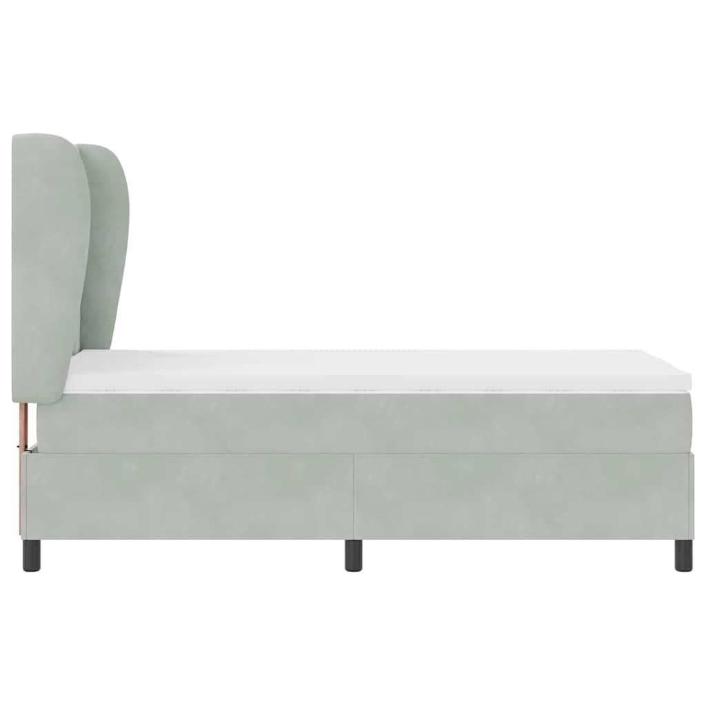 Box Spring Bed with Mattress Light Gray 190 X 90 Cm Velvet