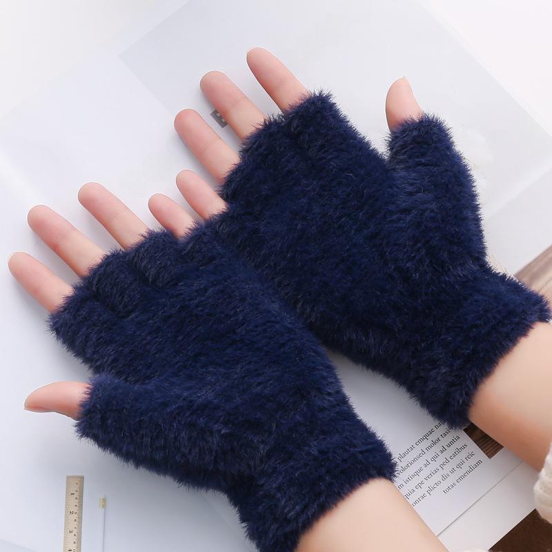 Plush Half-Finger Nylon Mink Velvet Gloves for Men & Women - Warm & Thick for Autumn and Winter
