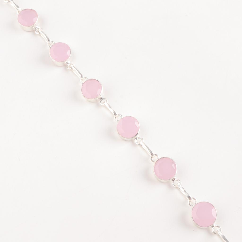 Rose Chalcedony Gemstone 925 Sterling Silver Jewelry Handmade Bracelet For Women RB-14-20