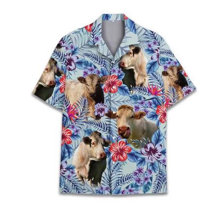 Funny Cow 3D Printed Shirt Hawaii Hawaii 2025 Short Sleeve Lapel